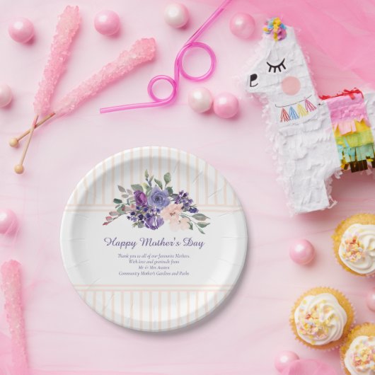 カスタムハッピーマザーズデイウォーターフローラストライプ ペーパープレート (パーティー)