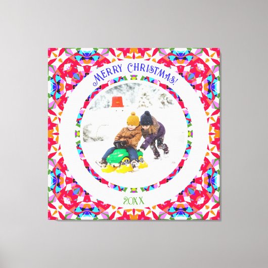 カスタムハッピーレッドブライトグリーンクリスマス キャンバスプリント (正面)