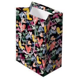 カスタムハッピーヴァレンティネス愛するハートパターン ミディアムペーパーバッグ