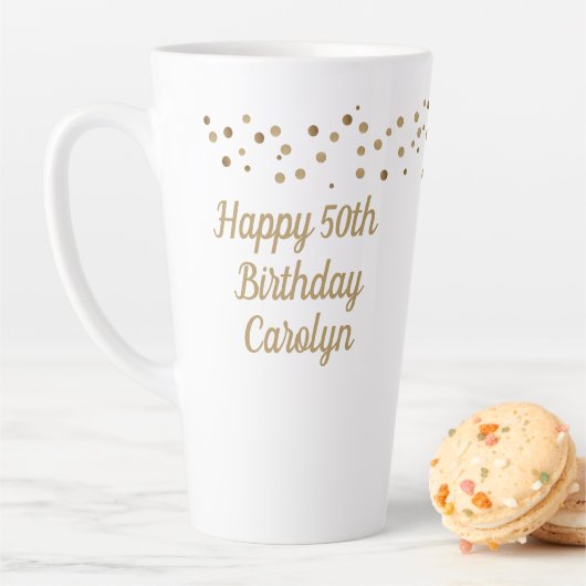 カスタムハッピー50th誕生日紙吹雪金ゴールド カフェラテマグ (インサイチュ)