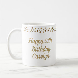 カスタムハッピー50th誕生日紙吹雪金ゴールド コーヒーマグカップ