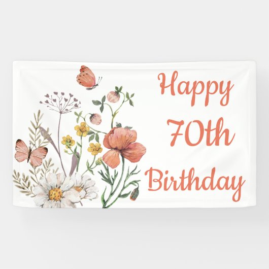 カスタムハッピー70誕生日ワイルドフラワー 横断幕 (横)