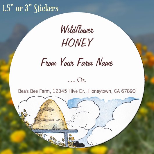 カスタムハニーハッピービーハイブヴィンテージアート3"シール ラウンドシール