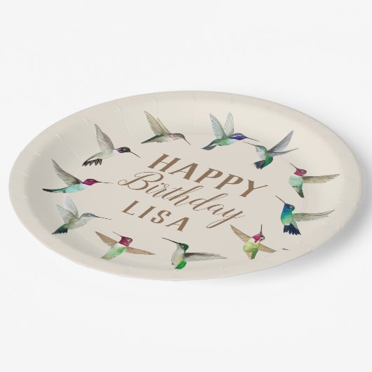 カスタムハミングバードハッピーバースデー紙プレート ペーパープレート (アングル)