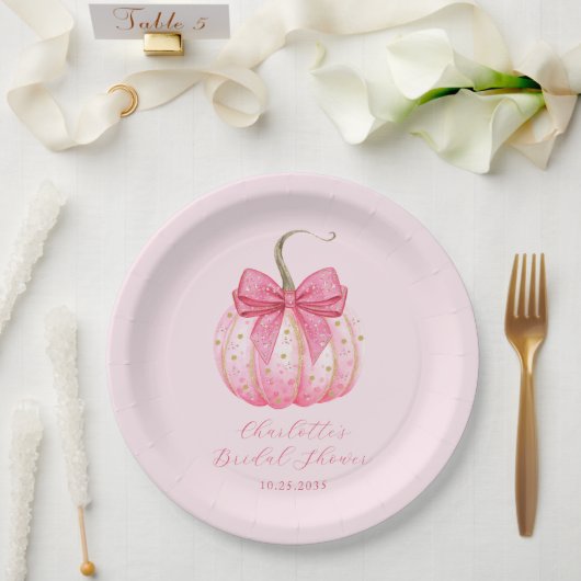 カスタムハロウィンブライダルシャワーピンクパンプキン ペーパープレート (ウェディング)