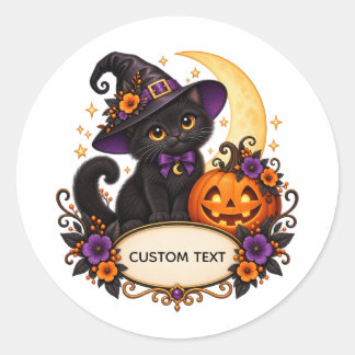 カスタムハロウィンブラックキャットステッカー ラウンドシール