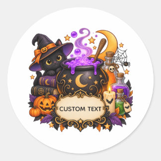 カスタムハロウィンブラックキャットマジックステッカー ラウンドシール