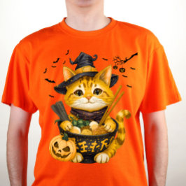 カスタムハロウィンラーメンのタビー猫マッチング Tシャツ