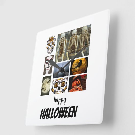 カスタムハロウィン8フォトコラージュ スクエア壁時計 (傾斜)