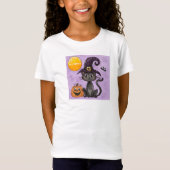 カスタムハロウィーンブラックキャットパンプキン Tシャツ (正面)