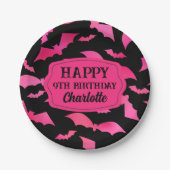 カスタムハロウィーン誕生日パーティーブラックピンク ペーパープレート (正面)