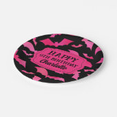 カスタムハロウィーン誕生日パーティーブラックピンク ペーパープレート (アングル)