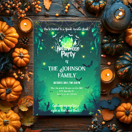 カスタムハローウィンパーティとグリーンランタン&こうもり 招待状