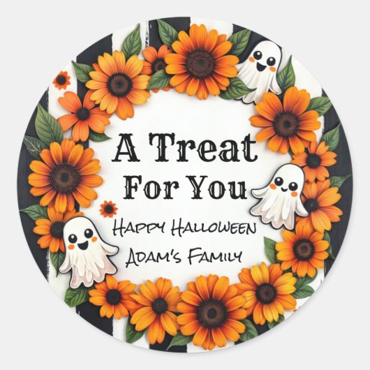 カスタムハローウィンパーティのお気に入り – 'A Treat for You' ラウンドシール (正面)