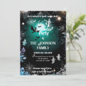 カスタムハローウィンパーティ不気味幽霊とティール(緑がかった色)グロー 招待状 (スタンド正面)