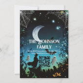 カスタムハローウィンパーティ不気味幽霊とティール(緑がかった色)グロー 招待状 (裏面)