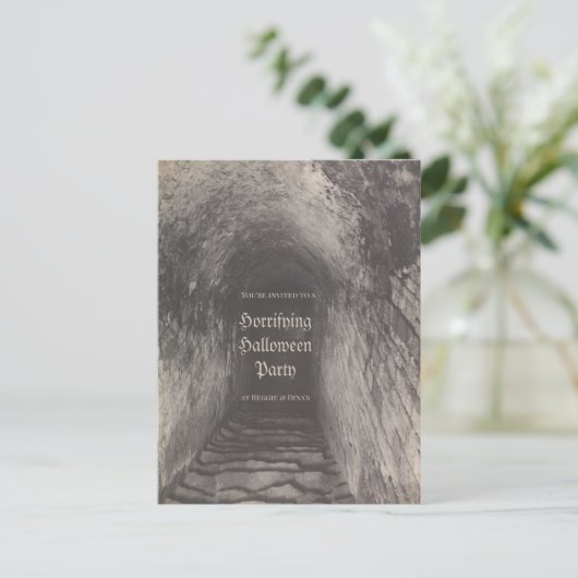 カスタムハローウィンパーティ招待ヴィンテージ写真 ポストカード (スタンド正面)