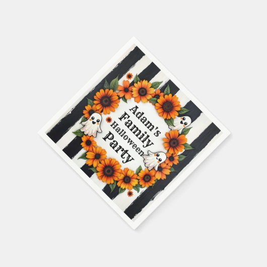 カスタムハローウィンパーティ-パーソナライズされた幽霊フローラ スタンダードカクテルナプキン (角)