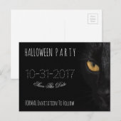 カスタムハローウィンパーティSave The Date Black Cat 案内ポストカード (正面/裏面)