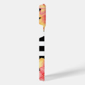 カスタムハワイ花白黒パタストライプーン iPhoneケース (右側面)