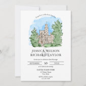 カスタムハンドドロッドキャッスルスペースイラストレーション 招待状 (正面)