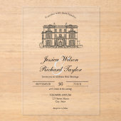 カスタムハンドドロッドベリーンマナーイラストレーション結婚ズ アクリル招待状 (正面)