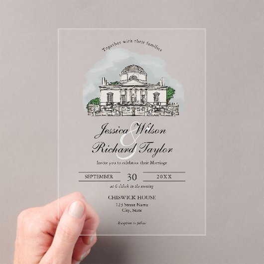 カスタムハンドドロッドベリーンマナーイラストレーション結婚ズ アクリル招待状 (インサイチュ (ポータブル))