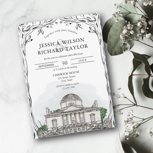 カスタムハンドドローイラストレーション結婚ズ 招待状