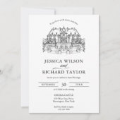 カスタムハンドドローイラストレーション結婚ズ 招待状 (正面)