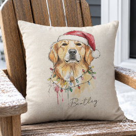 カスタムハンドドローンホワイトクリスマスゴールデンレトリバー犬 クッション