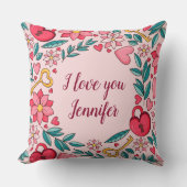 カスタムハートお母さん愛するピンクの花 クッション (正面)
