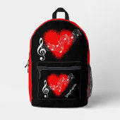 カスタムハートと音楽ノート プリントバックパック (正面)