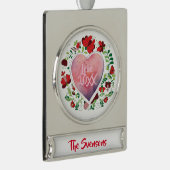 カスタムハートをパーソナライズするクリスマスファミリー シルバープレートバナーオーナメント (右)