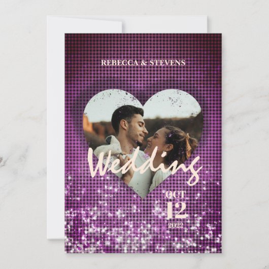 カスタムハートフェイクブルグンディの写真結婚の 招待状 (正面)