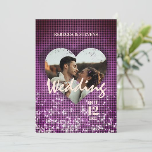 カスタムハートフェイクブルグンディの写真結婚の 招待状 (スタンド正面)