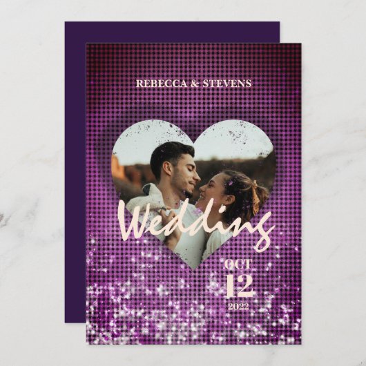 カスタムハートフェイクブルグンディの写真結婚の 招待状 (正面/裏面)