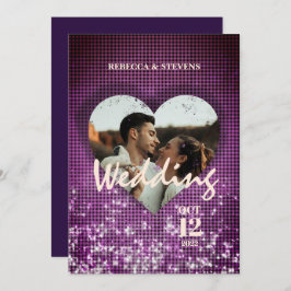 カスタムハートフェイクブルグンディの写真結婚の 招待状