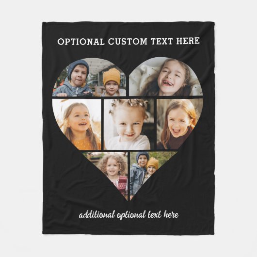 カスタムハートフォトコラージブラックインスタグラム フリースブランケット (正面)