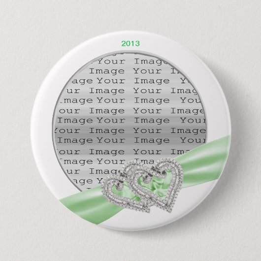 カスタムハートライムリボンボタン 缶バッジ (正面)