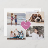 カスタムハートラブファミリーフォトコラージュ ポストカード (正面/裏面)