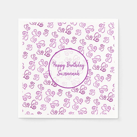 カスタムハートリンクパープルパターンテンプレートnapki スタンダードカクテルナプキン (正面)
