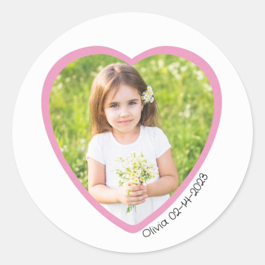 カスタムハート写真シール – バレンタインデー ラウンドシール (正面)