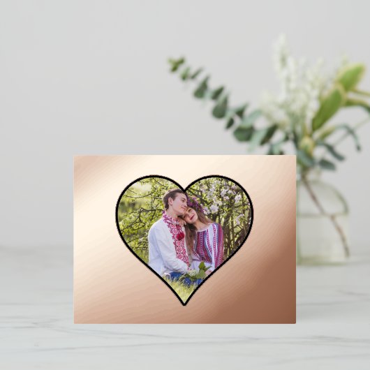 カスタムハート型フレームの実在写真 箔招待状ポストカード (立ち正面)