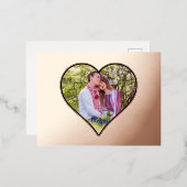 カスタムハート型フレームの実在写真 箔招待状ポストカード (正面/裏面)