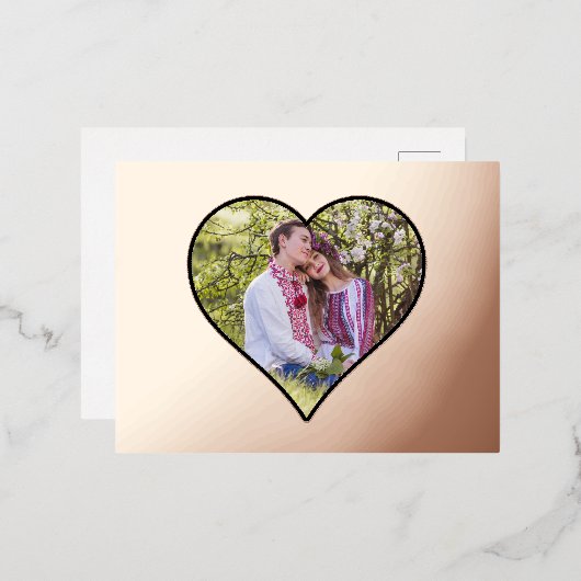 カスタムハート型フレームの実在写真 箔招待状ポストカード (正面/裏面)
