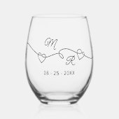 カスタムハート対モノグラムブラック ステムなしワイングラス (正面)