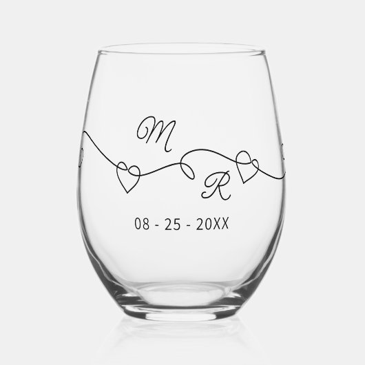 カスタムハート対モノグラムブラック ステムなしワイングラス (正面)