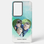 カスタムハート形状写真グリーン水色テンプレート SAMSUNG GALAXYケース (裏面)