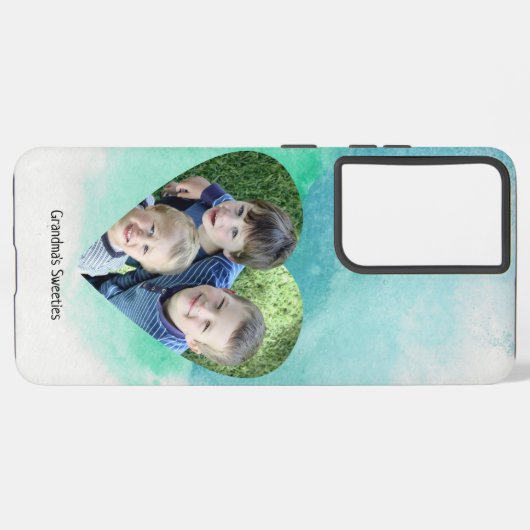カスタムハート形状写真グリーン水色テンプレート SAMSUNG GALAXYケース (左側面)