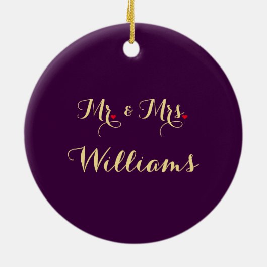 カスタムハート結婚の記念日の最初の結婚した セラミックオーナメント (裏面)